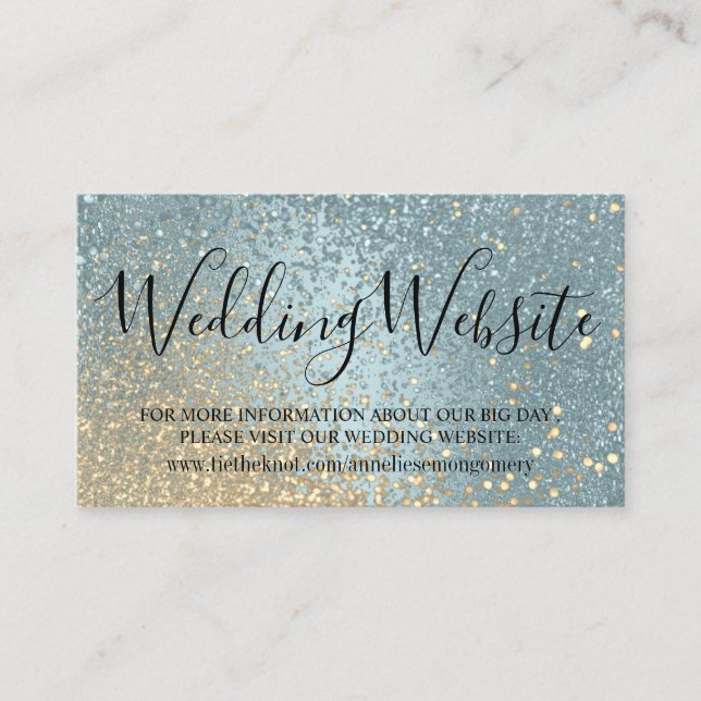 Website für Hochzeiten - Blue and Gold Glitzer Begleitkarte (Vorderseite)