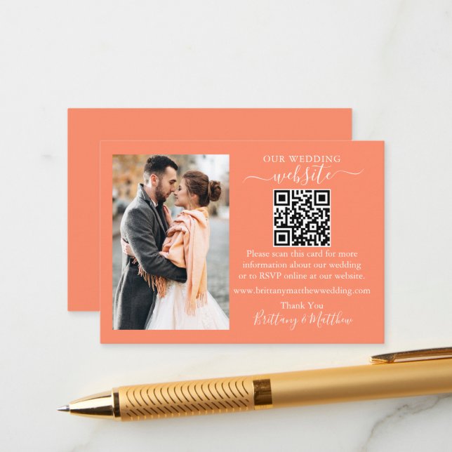 Website für Hochzeiten Minimalistisches QR Foto Co Begleitkarte (Vorderseite/Rückseite Beispiel)