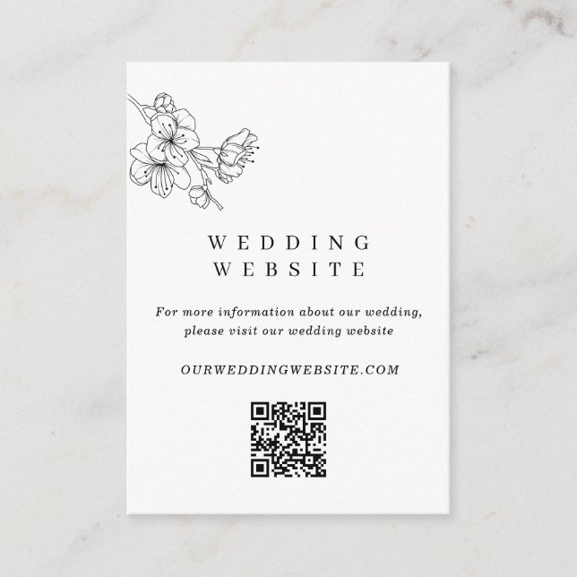 Website für Hochzeiten mit Schwarzweiß-Blüten - QR Begleitkarte (Vorderseite)