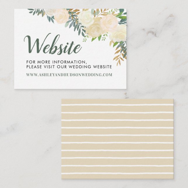 Website für Hochzeiten von Creme und Gold-Blumen Begleitkarte (Vorne/Hinten)