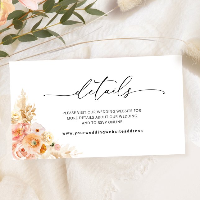 Website für Hochzeiten von Elegante Peach Floral / Begleitkarte (Von Creator hochgeladen)