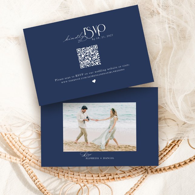 Website für Hochzeiten von Navy Blue QR Code RSVP Karte (Von Creator hochgeladen)