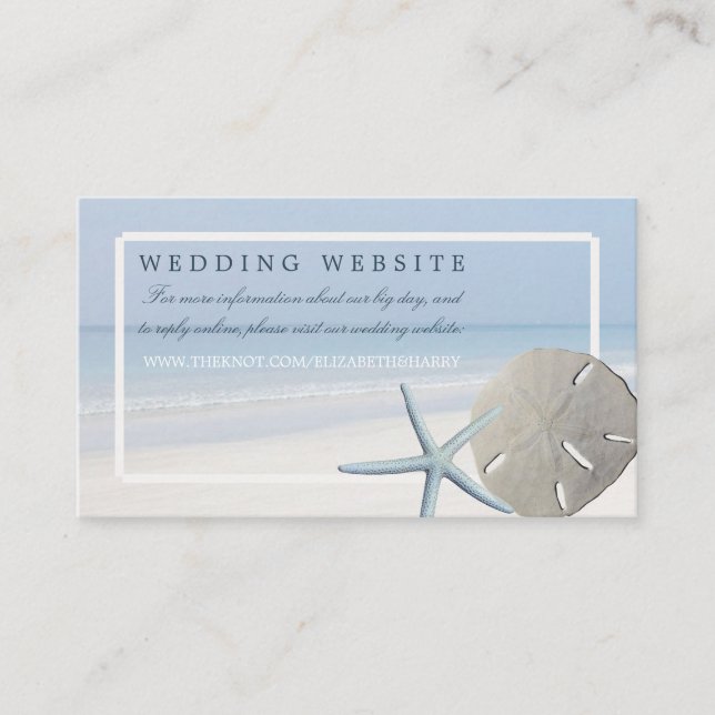 Website für Hochzeiten von Sand Dollar und Starfis Begleitkarte (Vorderseite)