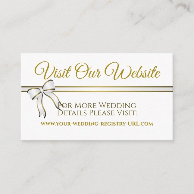 Website für Hochzeiten von White & Gold Ribbon Begleitkarte (Vorderseite)