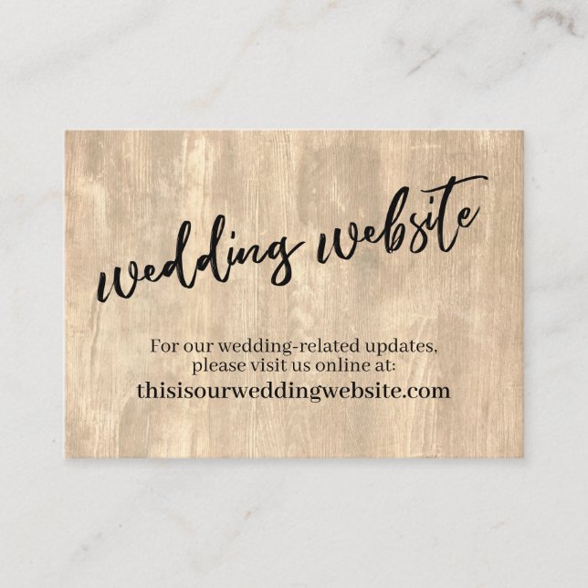 Website für rustikale Hochzeiten mit Holz und Läss Begleitkarte (Vorderseite)