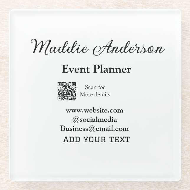 Website für Veranstaltungsplaner mit dem Namen Q R Glasuntersetzer (Vorderseite)