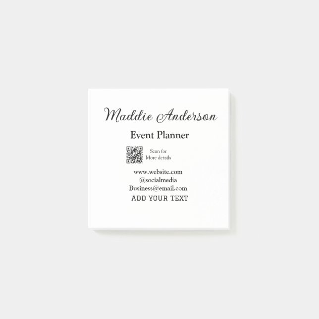 Website für Veranstaltungsplaner mit dem Namen Q R Post-it Klebezettel (Vorderseite)