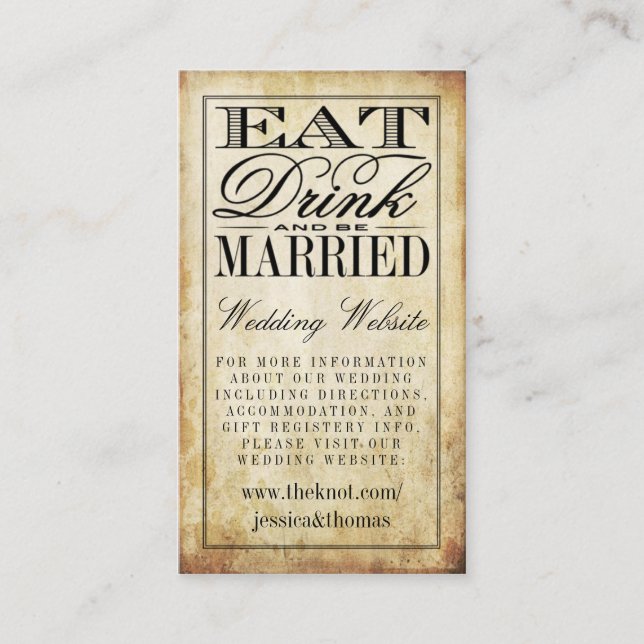 Website für Verheiratete Hochzeiten zu essen, zu t Begleitkarte (Vorderseite)