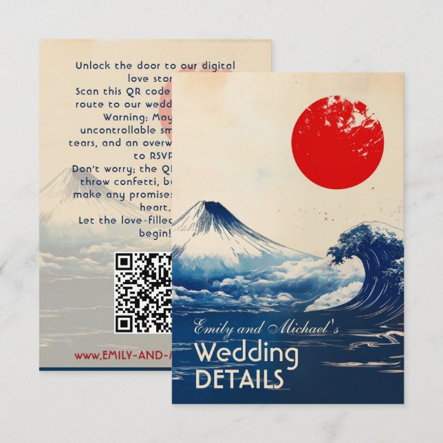 Website Hochzeit + QR Japonesque Harmonie mit Fuji Begleitkarte (Vorne/Hinten)