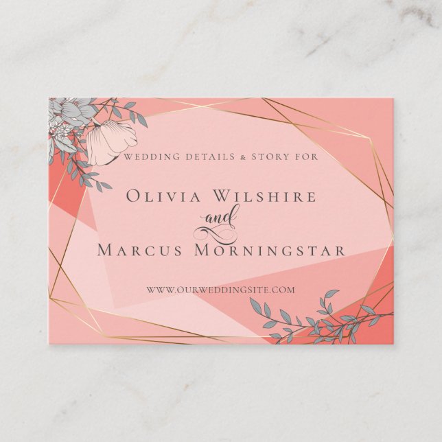 Website-Karte für Hochzeiten | Coral Floral Gold R Begleitkarte (Vorderseite)