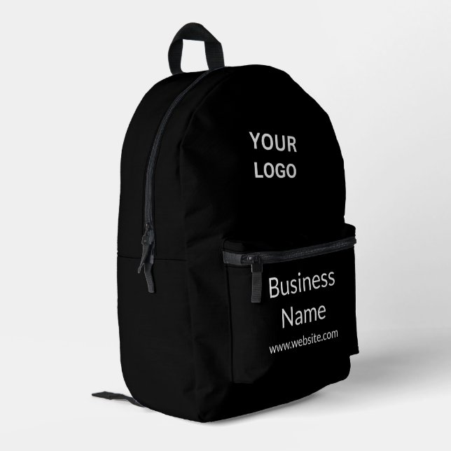 Website mit Firmenlogo Schwarz und Weiß Bedruckter Rucksack (Rückseitige Ecke links)