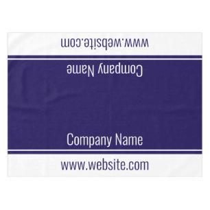 Website mit Firmennamen Blau und Weiß-Text Tischdecke