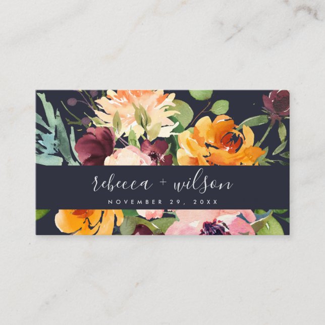 WEBSITE "NAVY YELLOW ORANGE FLORA BUNCH WEDING" VISITENKARTE (Vorderseite)