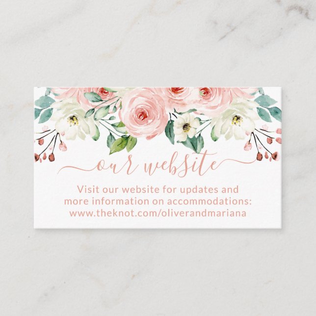 Website Peach White Floral Wedding Begleitkarte (Vorderseite)