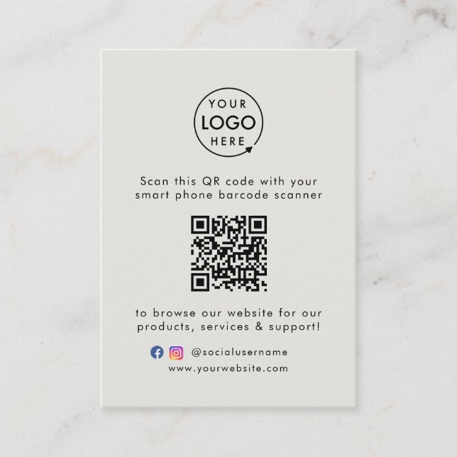 Website | QR Code Scan Me Logo Grau Visitenkarte (Vorderseite)