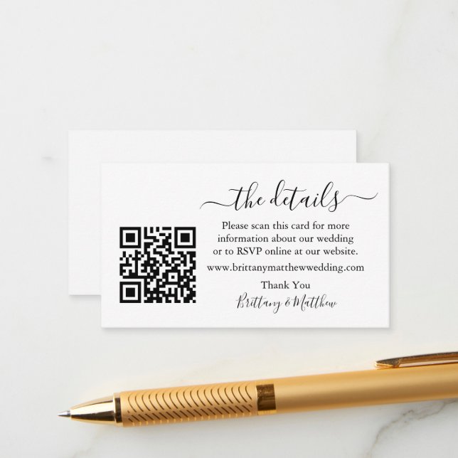 Website QR zu modernen kalligraphischen Hochzeitss Begleitkarte (Vorderseite/Rückseite Beispiel)