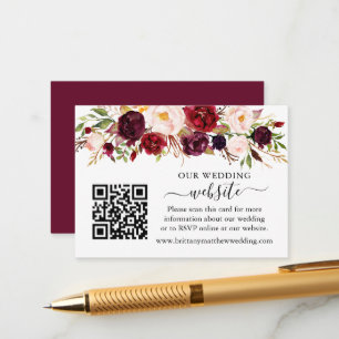 Website QR zur Hochzeit von Watercolor Burgundy Fl Begleitkarte
