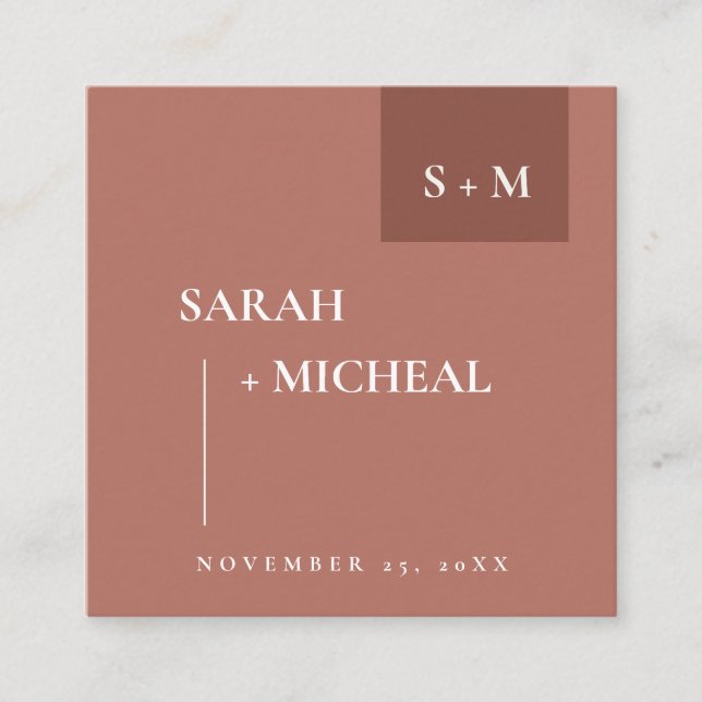 WEBSITE SCANDI TERRACOTTA RUST MONOGRAM WEDING QUADRATISCHE VISITENKARTE (Vorderseite)