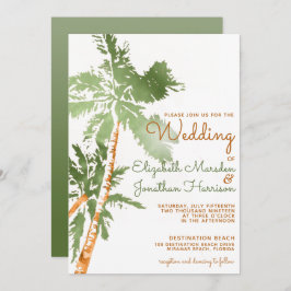 Website Tropical Green Gold Palm Trees Hochzeit Einladung