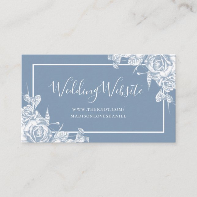 Website von Dusty Blue Floral Wedding Begleitkarte (Vorderseite)