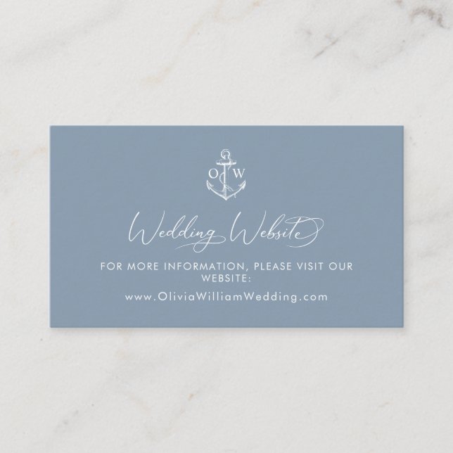 Website von Dusty Blue Nautical Anchor Wedding Begleitkarte (Vorderseite)