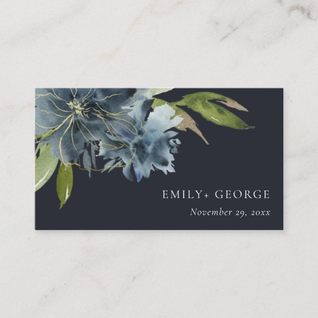 WEBSITE VON NAVY BLUE GREEN GOLD FLORAL WEDSITE VISITENKARTE (Vorderseite)