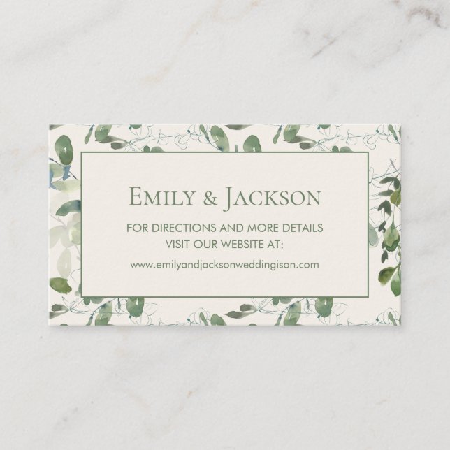 Website von Sage Moss Green Blätter Cream Wedding Visitenkarte (Vorderseite)