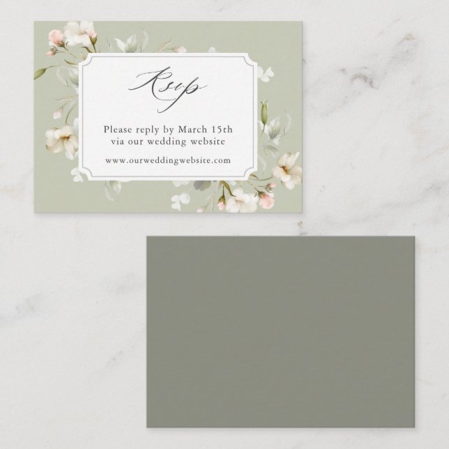 Website von Sage White Blush Floral Wedding UAWG Begleitkarte (Vorne/Hinten)