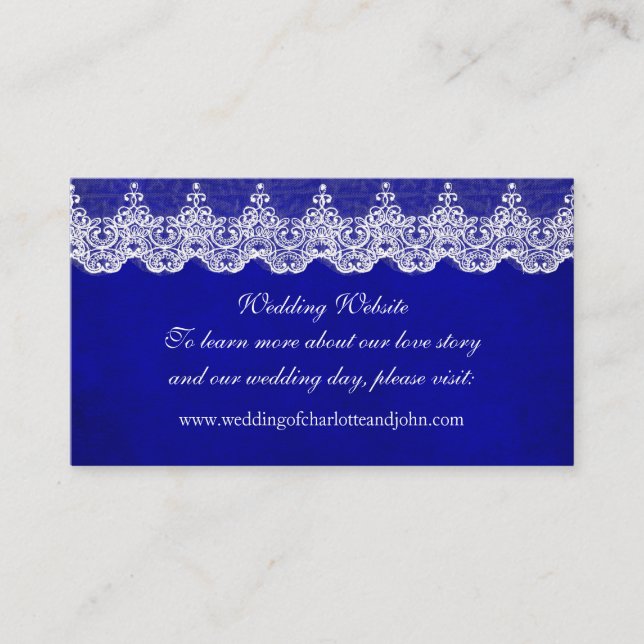 Website von Wedding Royal White Blue Cobalt Lace Begleitkarte (Vorderseite)