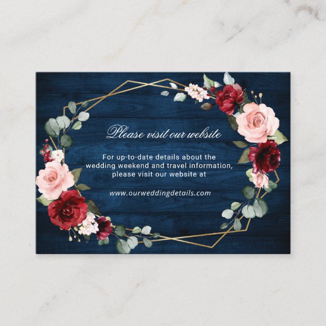 Website zu Burgundy Navy Blush Floral Geometric Begleitkarte (Vorderseite)