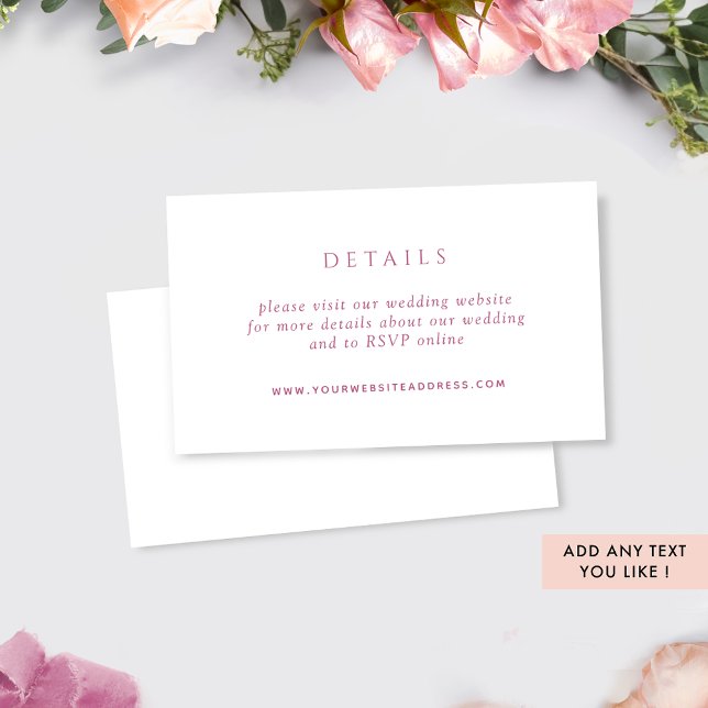 Website zu Chic Pink und White Wedding Begleitkarte (Von Creator hochgeladen)