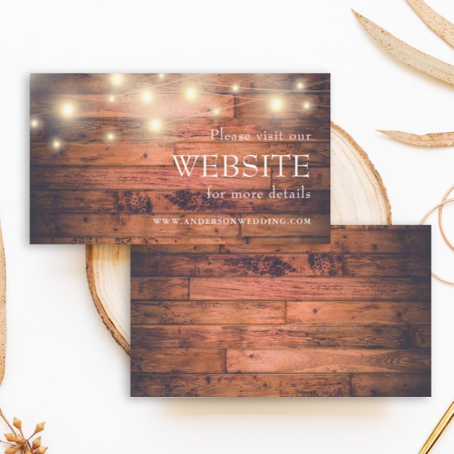 Website zu rustikalen Holzstring Lights Begleitkarte (Rustic wood card is a great way to enclose a card directing your guests to your wedding website.)