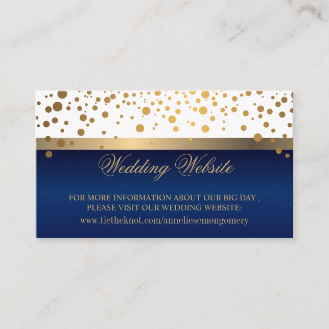 Website zu weißen und navy Blue Gold Confetti Dots Begleitkarte (Vorderseite)
