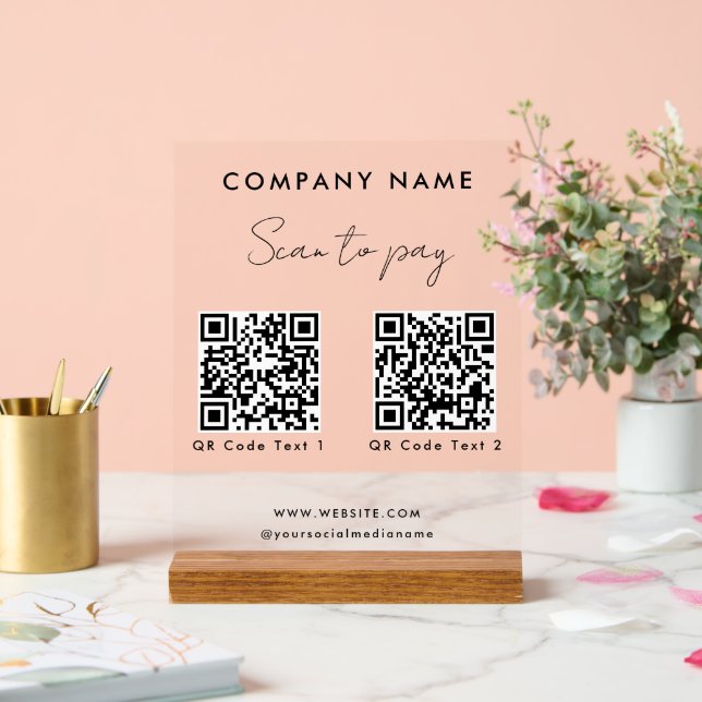Website zum beruflichen Scannen von 2 QR-Codes Acrylschild (Hochzeit)