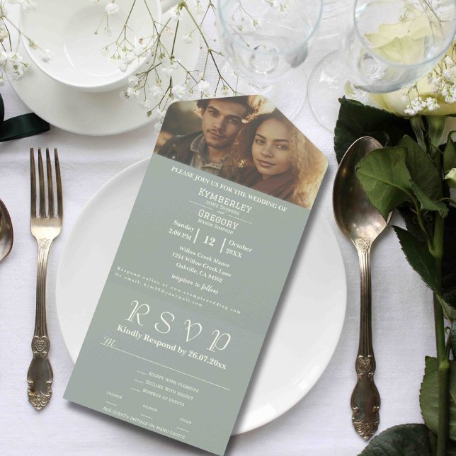 Website zum Foto "Minimalistisch Sage Green Ivory  All In One Einladung (Von Creator hochgeladen)