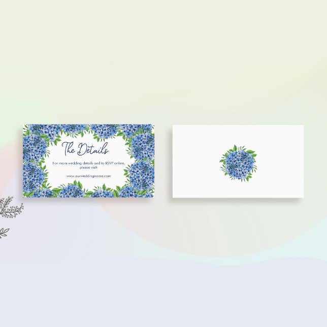 Website zum Hochzeitssehen mit Blue Hydrangeas Wat Begleitkarte (Von Creator hochgeladen)