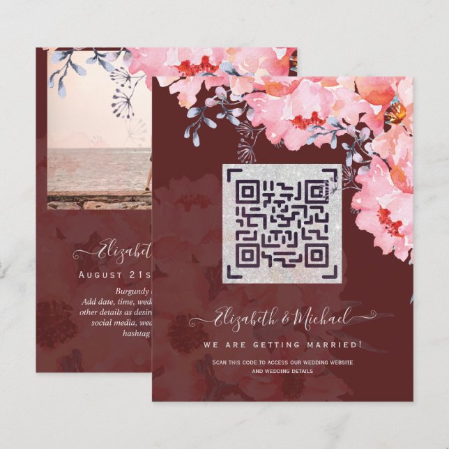 Website zum Hochzeitsszendieren von Burgund QR (Vorne/Hinten)