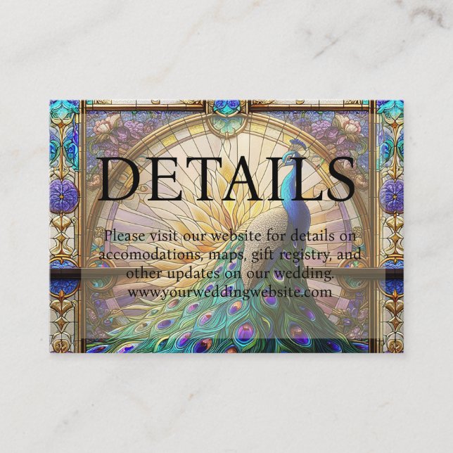 Website zum Thema "Peacock Wedding Stached Glass" Begleitkarte (Vorderseite)