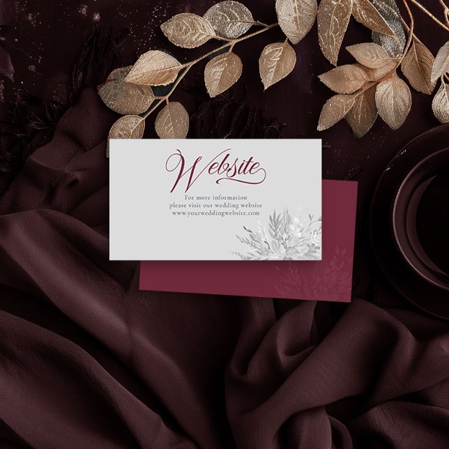 Website zur botanischen Hochzeit in Burgund Begleitkarte (Wedding Website Insert Card in Burgundy and Grey from the Foliage Duet Collection by Darling & May)