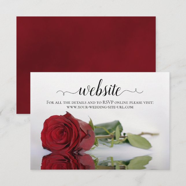 Website zur Hochzeit in eleganter Rote Rose Begleitkarte (Vorne/Hinten)
