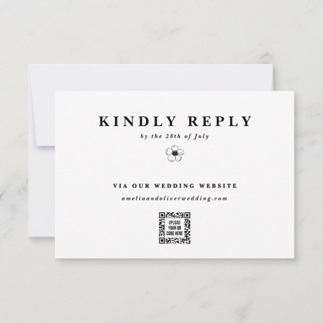 Website zur Hochzeit von Anemone-Blume-E-QR-Code RSVP Karte (Vorderseite)