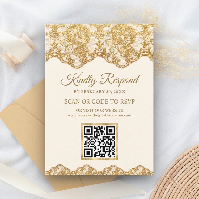 Website zur Hochzeit von Cream Gold Foil Lace QR C Begleitkarte (Von Creator hochgeladen)