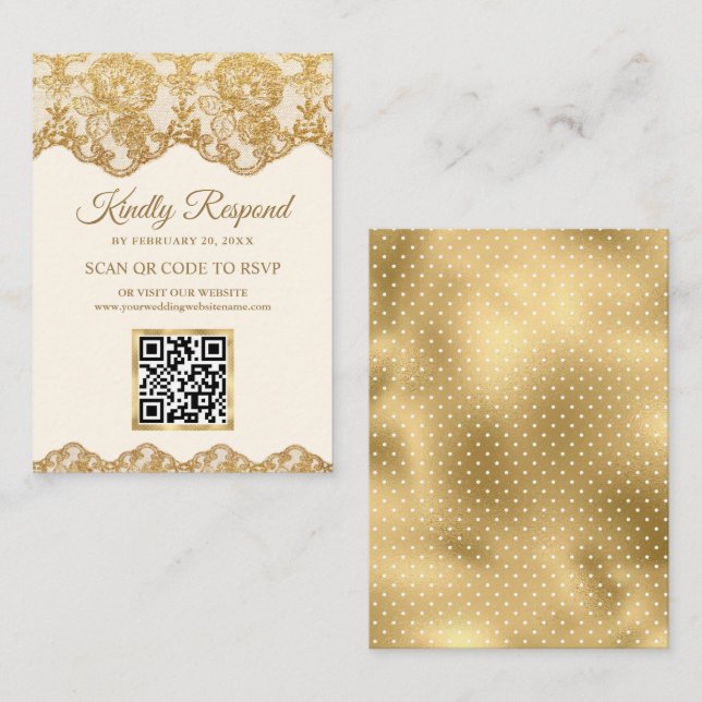 Website zur Hochzeit von Cream Gold Foil Lace QR C Begleitkarte (Vorne/Hinten)