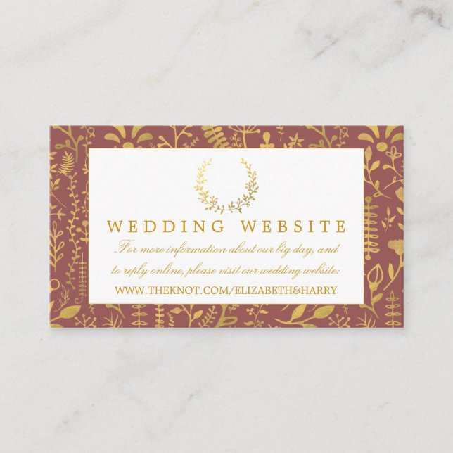 Website zur Hochzeit von Elegant Gold Floral Wreat Begleitkarte (Vorderseite)