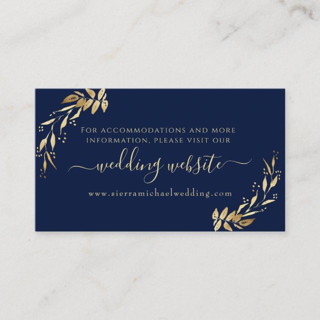 Website zur Hochzeit von Elegant Navy Blue Golden  Begleitkarte (Vorderseite)