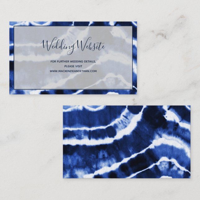 Website zur Hochzeit von Elegant Navy Blue Marble  Begleitkarte (Vorne/Hinten)