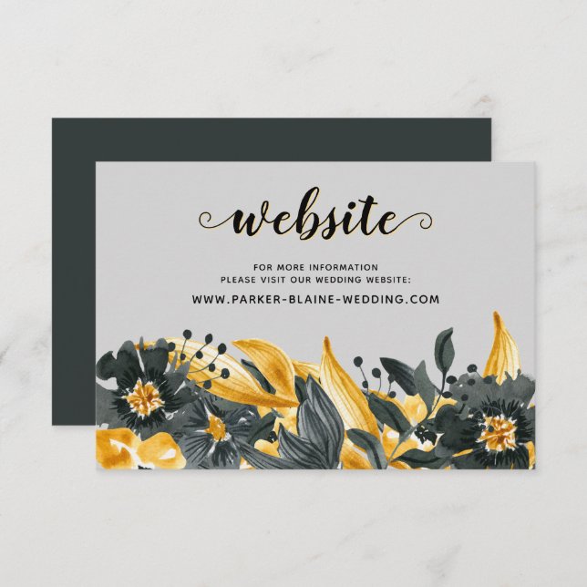 Website zur Hochzeit von gelben grauen, eleganten  RSVP Karte (Vorne/Hinten)