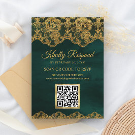 Website zur Hochzeit von Green Gold Foil Lace QR C Begleitkarte