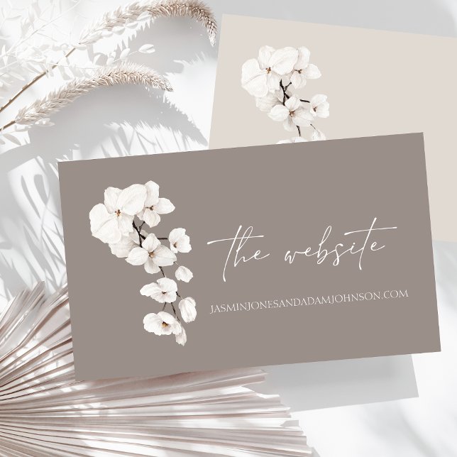 Website zur Hochzeit von Minimal Grey White Orchid Begleitkarte (Modern Gray White Orchids Wedding Website Enclosure Card)