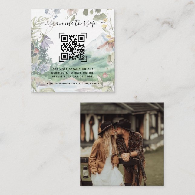 Website zur Hochzeit von Mountain Wildblume | QR-C Begleitkarte (Vorne/Hinten)